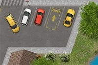 黄色いタクシーを運転して指定された駐車スペースに駐車