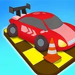 赤いスポーツカーとオレンジ色のコーンが並んだチェッカーテーブルの上に置かれている。