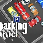 駐車場に車が詰まっている上からの視点と「Parking Panic」という文字があります。
