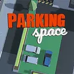 上から見た駐車場に3台の車が停まっていて、建物が周囲にあるシンプルな街並みのイラスト。