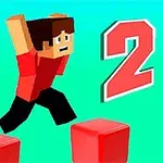 赤いシャツを着たキャラクターが数字の「2」と並んでジャンプしているシーン。