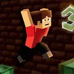 ブロック状のキャラクターが数字の「3」の横でジャンプしているシーン。
