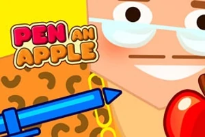 カラフルなキャラクターが特徴的なデザインで、青いペンと赤いリンゴが強調されています。