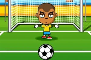 サッカーゴールの前に立つアニメ風のゴールキーパーと手前にあるサッカーボール。