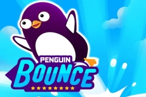 紫色のペンギンが空を飛んでいる様子と「PENGUIN BOUNCE」と書かれたテキストが描かれている。