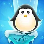 かわいらしいペンギンがひび割れた氷の上に立っているイラスト。