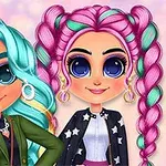 色鮮やかな髪を持つ二人のキャラクターが微笑んでいる。