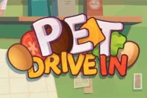 カラフルな「PET DRIVE IN」のロゴが野菜やパンで装飾されている画像。