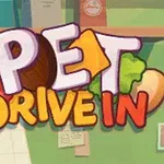 カラフルな「PET DRIVE IN」のロゴが野菜やパンで装飾されている画像。
