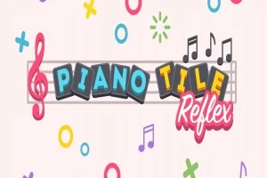 カラフルな楽譜と音符が散りばめられた背景に「Piano Tile Reflex」という文字が配置されています。