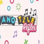 カラフルな楽譜と音符が散りばめられた背景に「Piano Tile Reflex」という文字が配置されています。