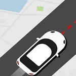 白い車が進路を走行し、赤いターゲットが前方に表示されている地図上のイラスト。