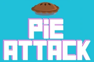 空色の背景に大きく「PIE ATTACK」と書かれた文字と、上部に浮かぶパイのイラスト。