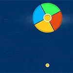 青、緑、赤、黄色の4色に分かれた円形が青い背景の中央に表示されている画像。