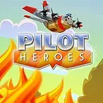 空を飛ぶプロペラ機と炎の背景に「PILOT HEROES」というテキスト。