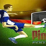 サッカープレイヤーが試合でボールをゴールに蹴り込んでいるイラスト。