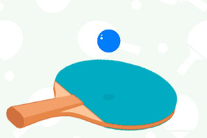 青い卓球ラケットと宙に浮かぶ青いボールのイラスト。