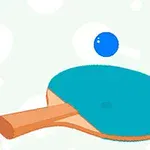 青い卓球ラケットと宙に浮かぶ青いボールのイラスト。