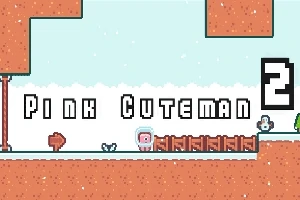 ピンク色のキャラクターが雪原に立っているドット絵の風景。