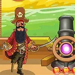 海賊の服を着たキャラクターが、大砲と共に描かれたイラスト。