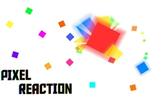 カラフルなピクセルが散りばめられた白い背景に「PIXEL REACTION」の文字。