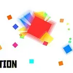 カラフルなピクセルが散りばめられた白い背景に「PIXEL REACTION」の文字。