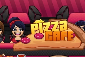 ピザのイラストとキャラクターが描かれた「PIZZA CAFE」のタイトル画像。