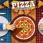 テーブルの上にピザを取り合う両手とピザのイラスト。