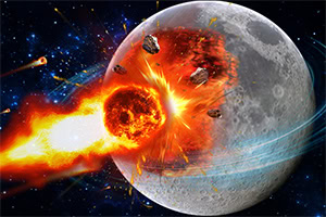 月に隕石が衝突し、爆発が発生している宇宙の様子。