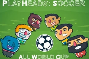 5人のキャラクターがサッカーボールを囲んでフィールドに立っているイラスト。