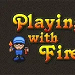 青い服を着たキャラクターと「Playing with Fire 2」というカラフルなテキスト。