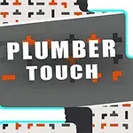灰色とオレンジの背景の上に「PLUMBER TOUCH」という白い文字が描かれたデジタルデザイン。