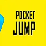 黄色の背景に青い笑顔の四角いキャラクターと「POCKET JUMP」というテキスト。