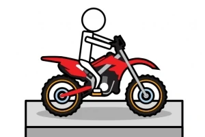 赤いバイクに乗った棒人間のイラスト。