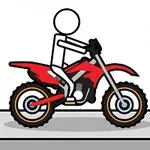 赤いバイクに乗った棒人間のイラスト。