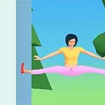壁の間で足を広げてサイディングするキャラクター。
