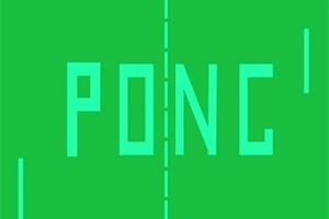 緑色の背景に中央に「PONG」の文字があり、左右に縦の白い棒が配置されているシンプルなデザイン。