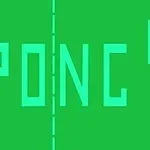緑色の背景に中央に「PONG」の文字があり、左右に縦の白い棒が配置されているシンプルなデザイン。