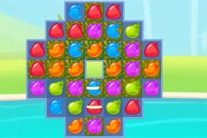 カラフルな果物が並んだ正方形のパズルボード。