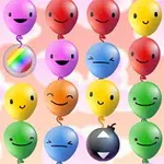 色とりどりの表情豊かなバルーンが並んでいる画像。