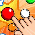 指で赤いボールをタッチする様子が描かれたカラフルなイラスト。
