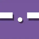 紫色の背景に2つの白い長方形と中央に白い円。