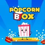 青い背景に「POPCORN BOX」の文字と笑顔のポップコーン入りボックスが描かれている。