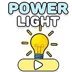 電球のイラストと「POWER LIGHT」のテキストが描かれた画像。