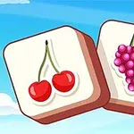 白い背景に赤いサクランボと紫のブドウが描かれた2枚の正方形のカード。