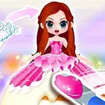ピンクのドレスを着たアニメ風のキャラクターと宝石のついた王冠。