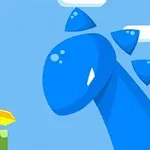 緑色の髪のキャラクターが黄色い剣を持ち、青いドラゴンと対峙している。