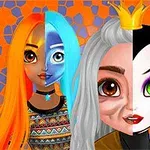 オレンジと青の髪のキャラクターと、クラウンをかぶったグレーの髪のキャラクターの合成イラスト。