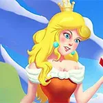 金色の髪と王冠を持つ女性が、手に赤い宝石を浮かべている。