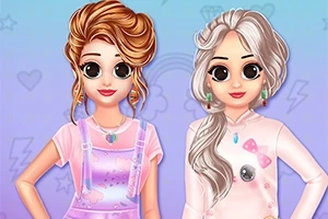 キュートなスタイルでドレスアップした2人の女の子のイラスト。